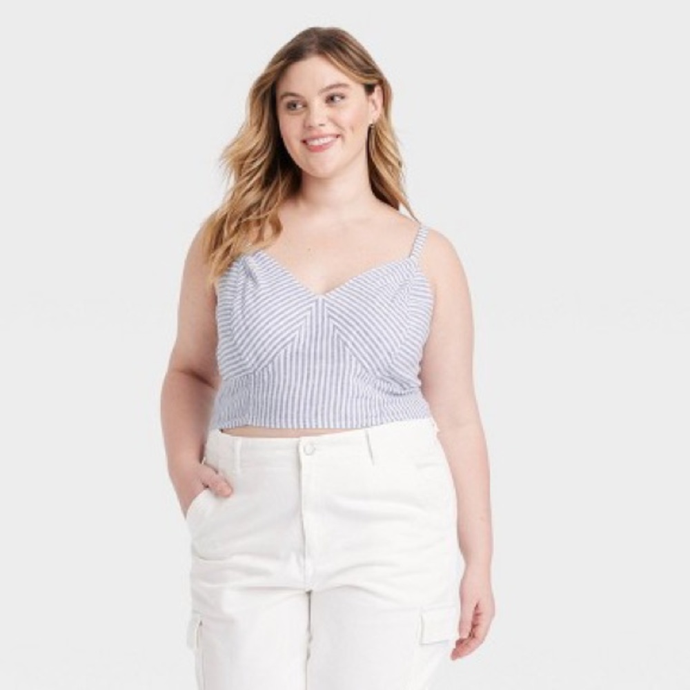 Universal Thread Linen Blue Striped Tank Top